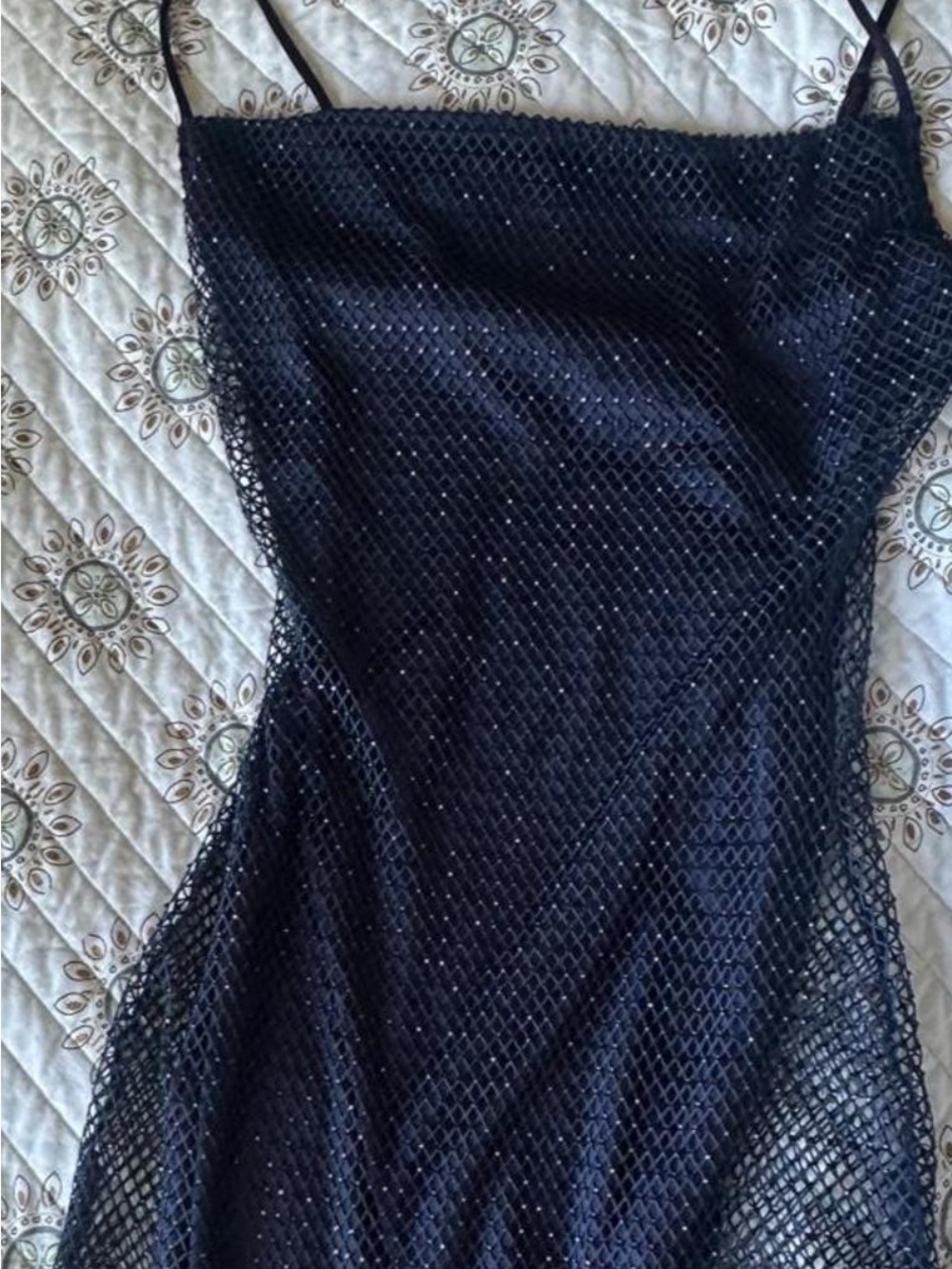 Navy Blue Mesh Mini Dress with Sparkle Detail